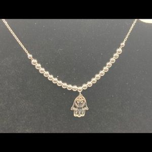 Silver Hand of Hamsa Adjustable Bracelet 9.25 in with Silver beads
